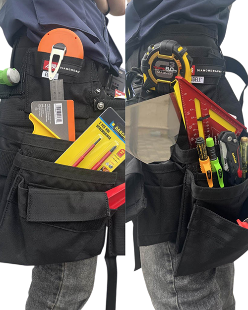 Worker with Diamondback tool pouches